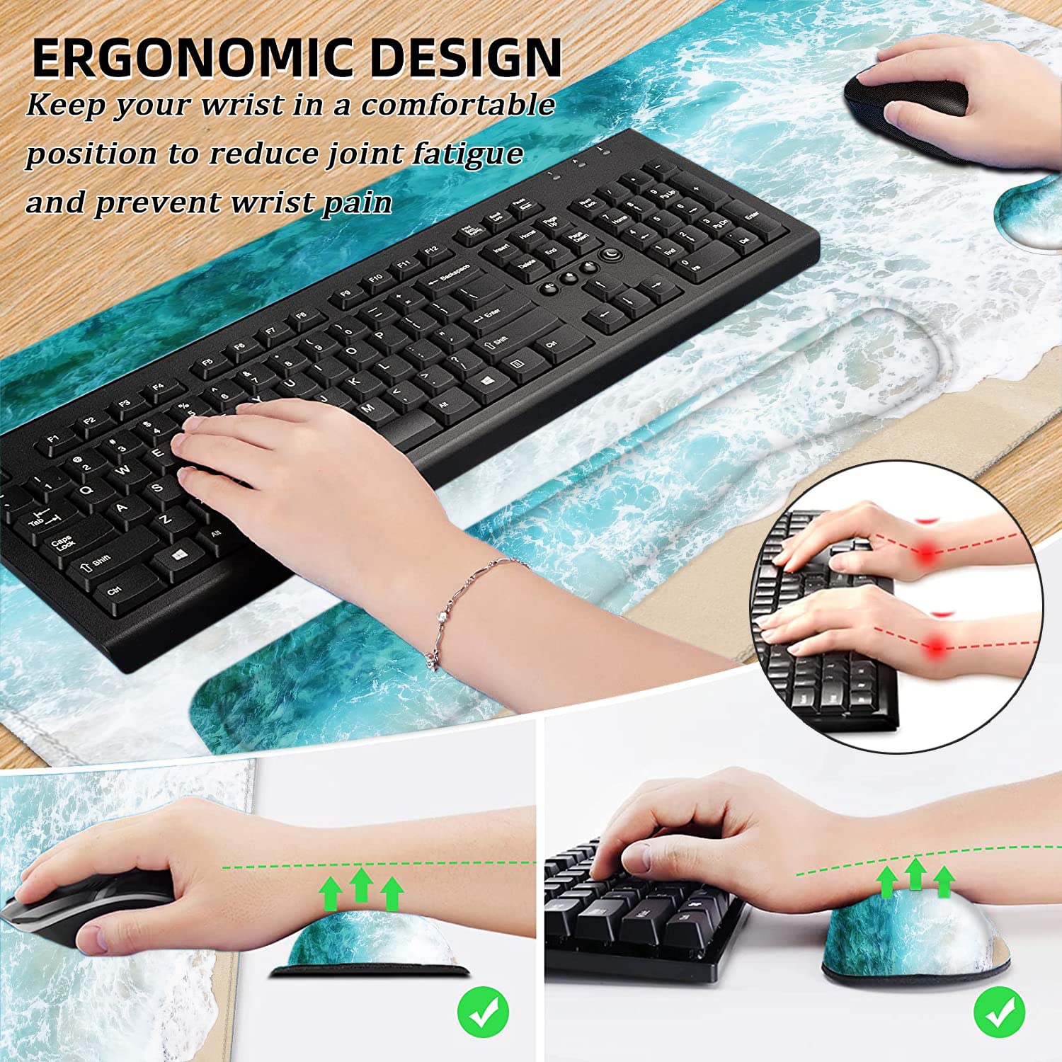 Large Mouse Pad with Wrist Rest, 4-in-1 Wrist Rest for Keyboard and Mouse