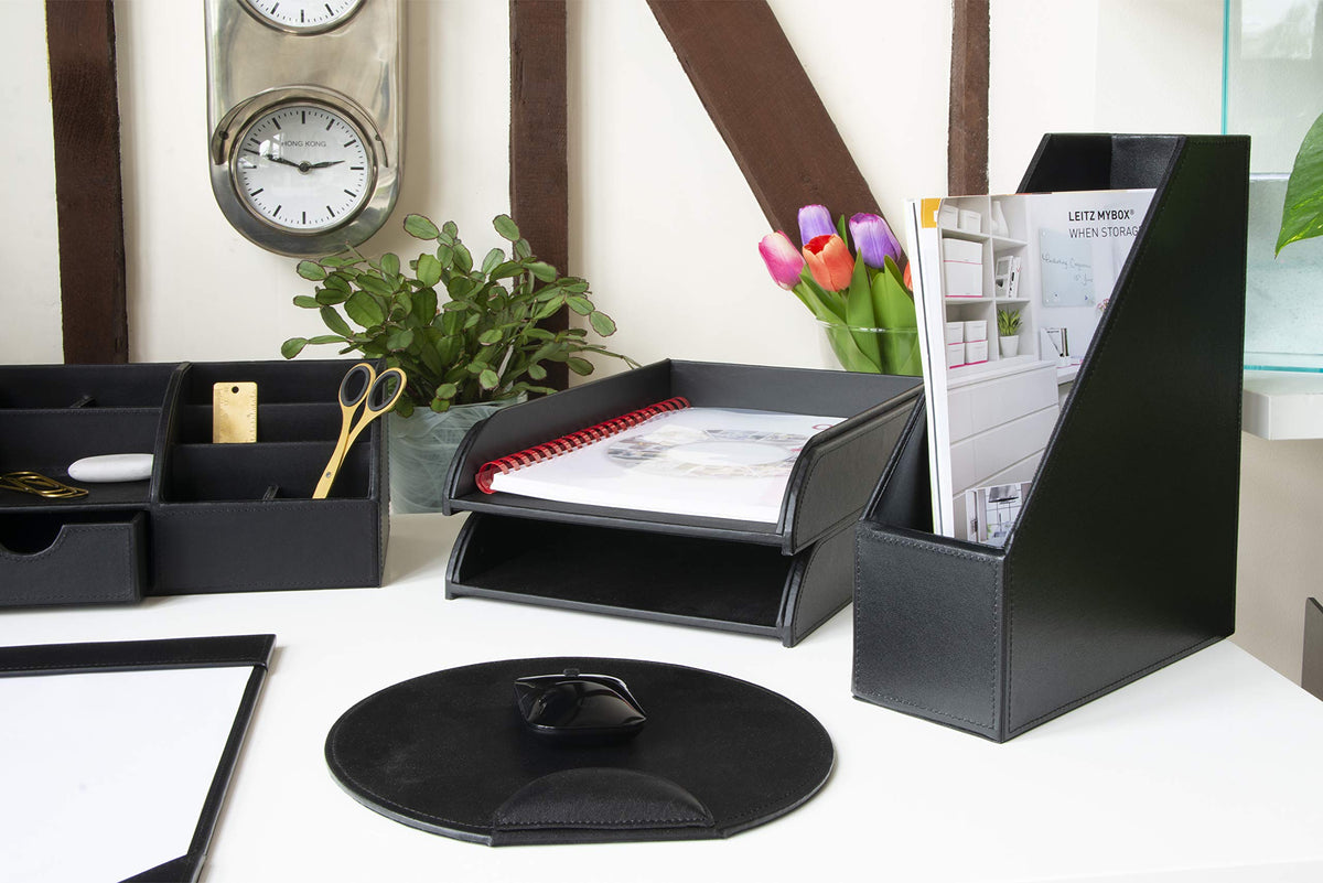 Osco Faux Leather Letter Tray - Black