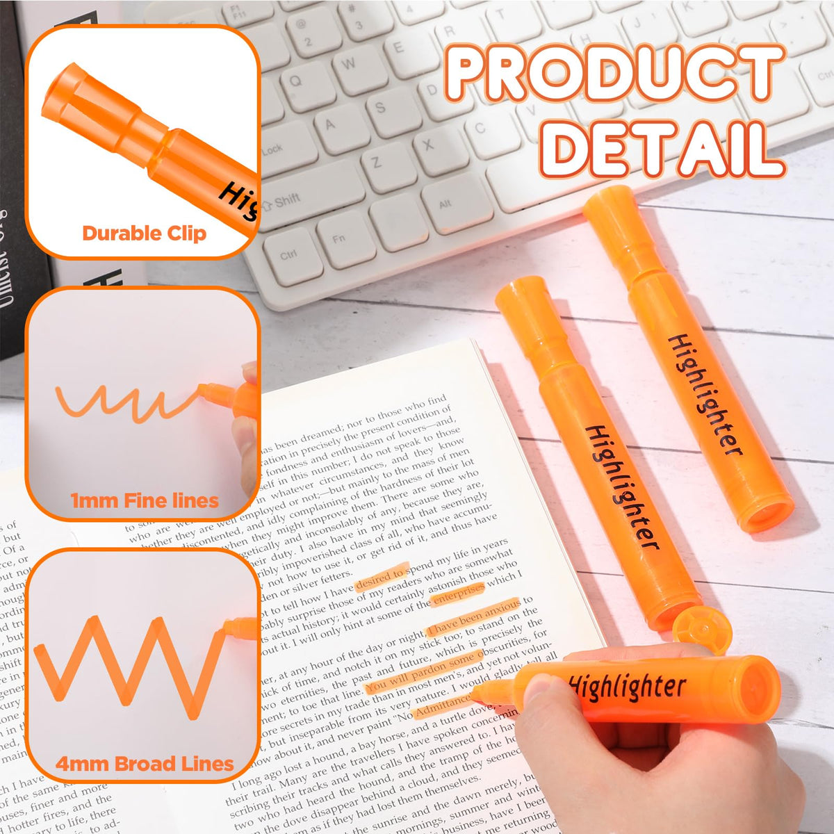 Qilery 72 Pack Tank Highlighters Bulk, Chisel Tip Markers,Orange