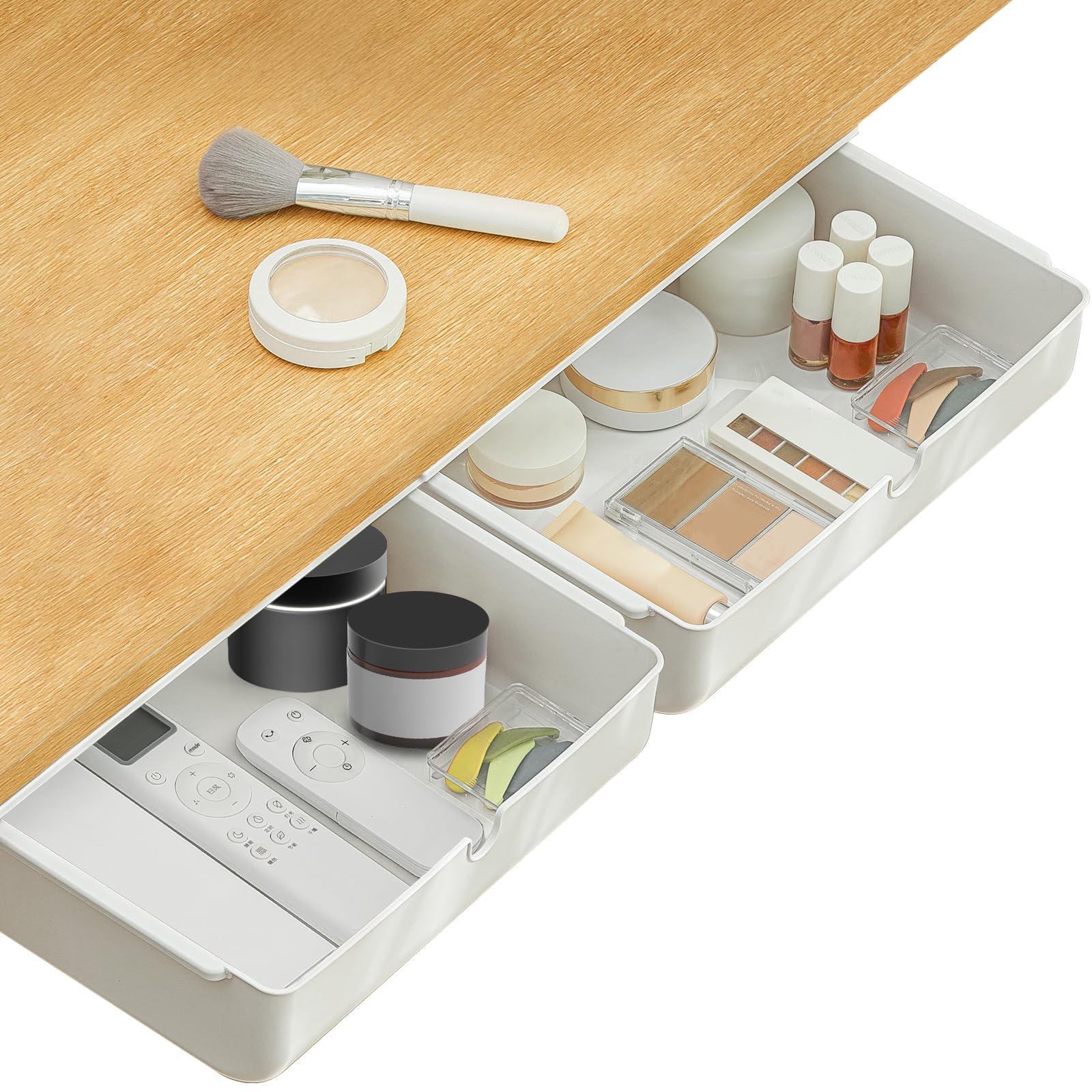 Poeland Under Desk Drawer Self-Stick Storage Organizer for Office Home School Large Size White 2