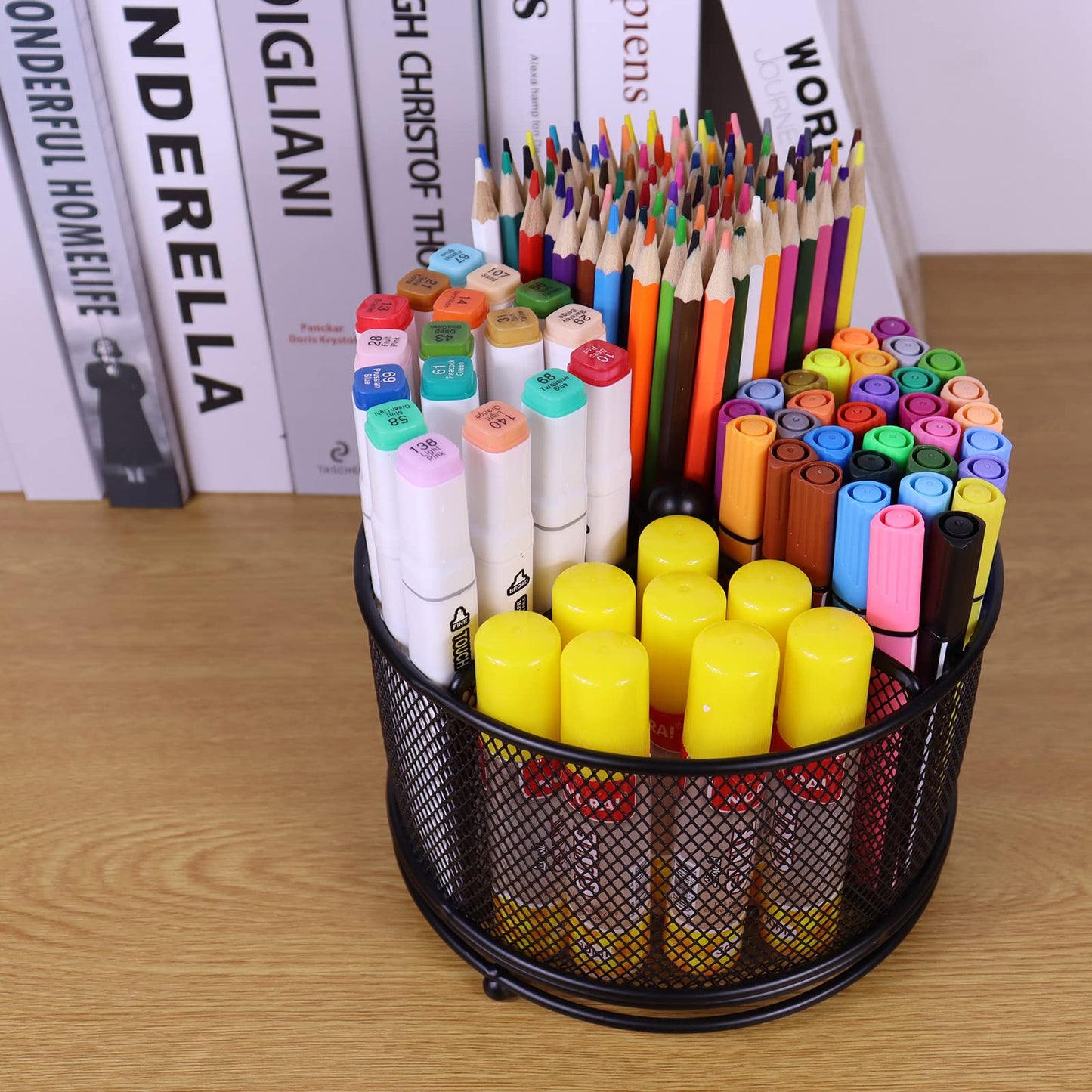 Flytreal Pen Holder for Desk, 360 Rotating Mesh Pencil Organizer Marker Storage Caddy, Black Large