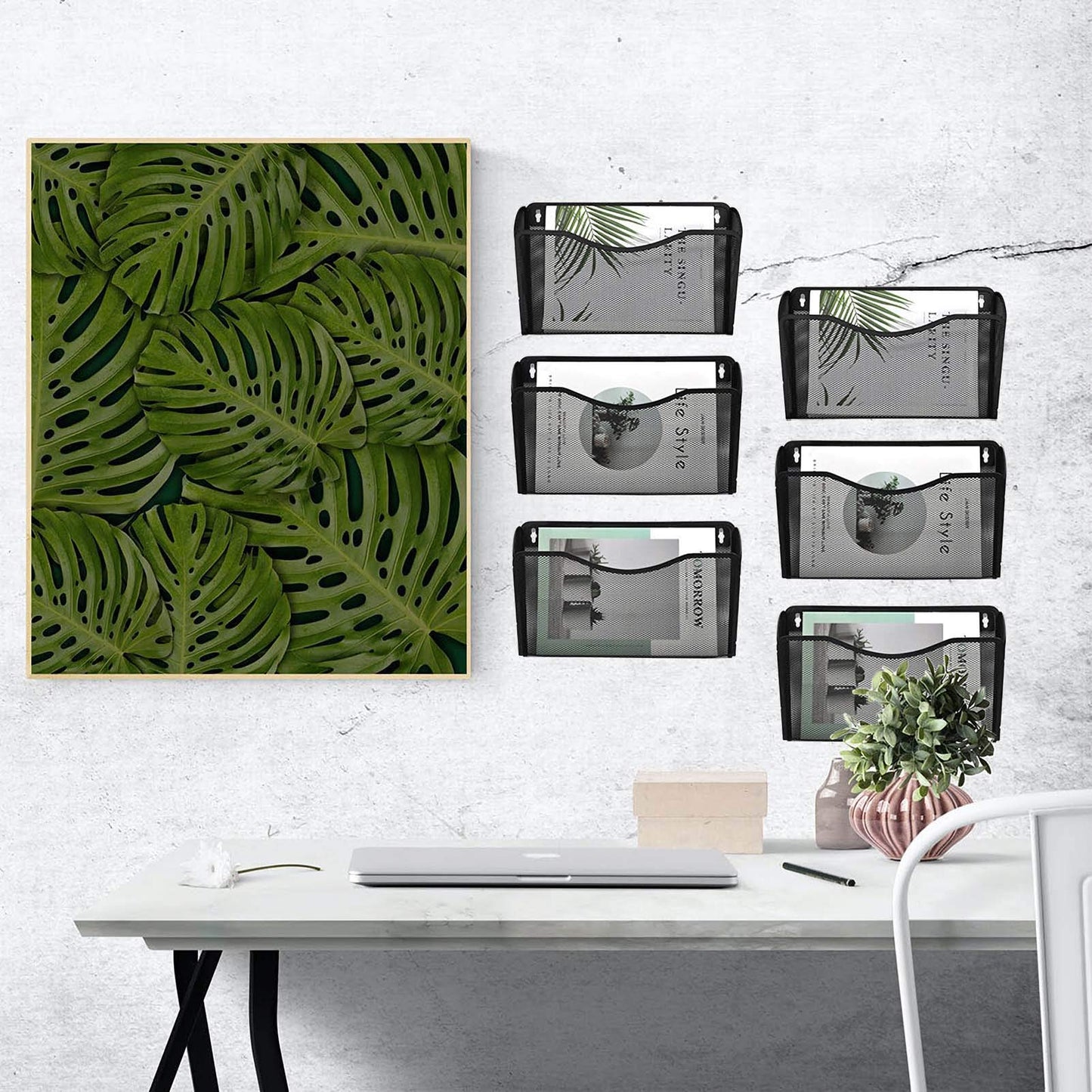 EASEPRES 6 Single Pocket Mesh Hanging File Organizer, Vertical Wall Mounted Magazine File Holder