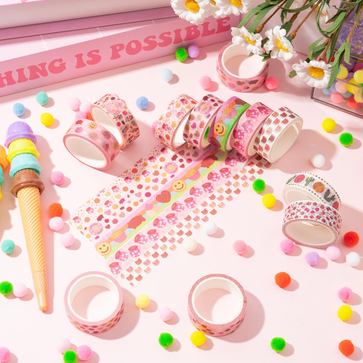 BkeeCten 12 Rolls Mexican Bread Washi Tape for Card Making Planner Decor