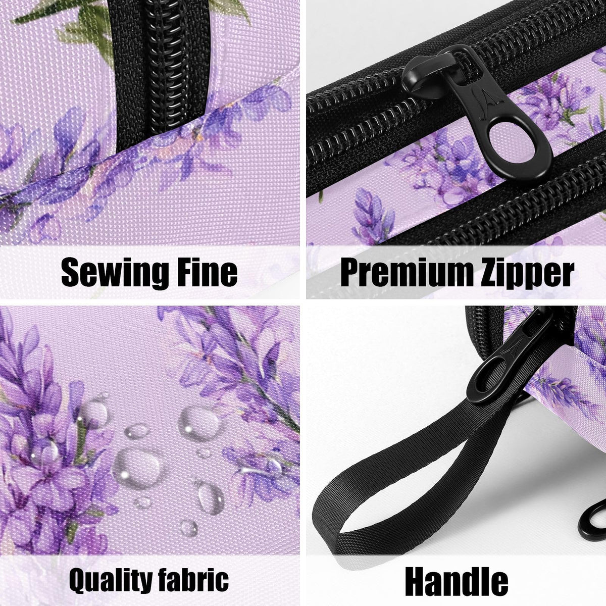 Fustylead Watercolor Vintage Lavender Flowers Pencil Pen Case with 3 Compartments, Lightweight &