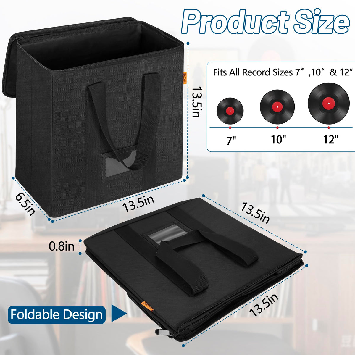 Vinyl Record Storage Box, Record Organizer Storage Bag Stores 35-50 LPs