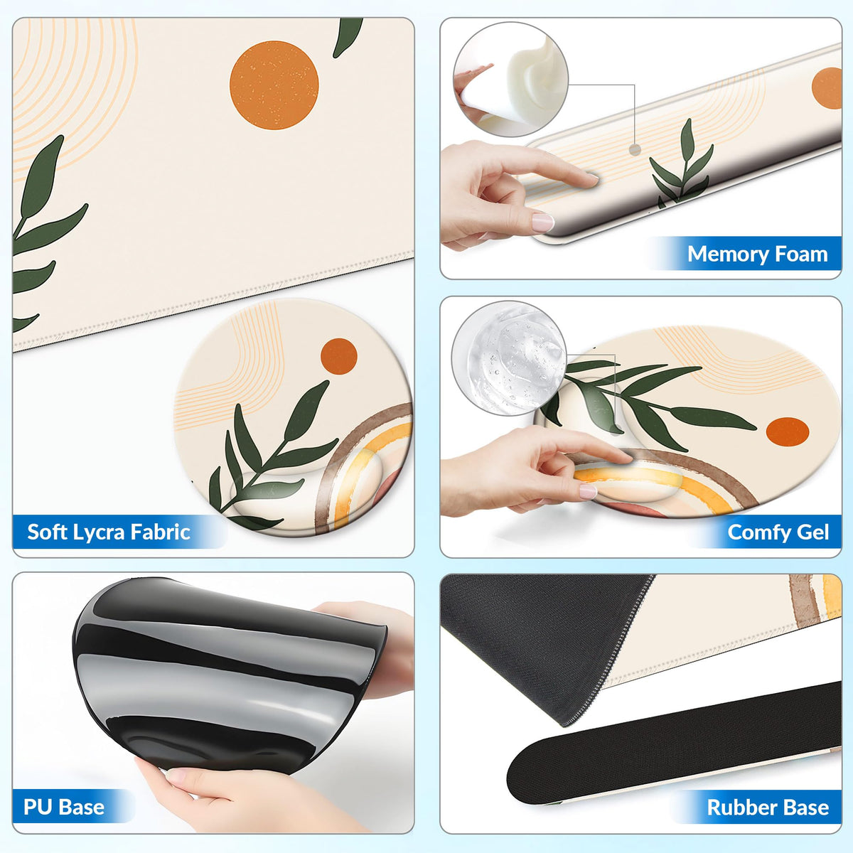 VINEBURY Desk Mat Set Keyboard and Mouse Pad with Wrist Rest Support
