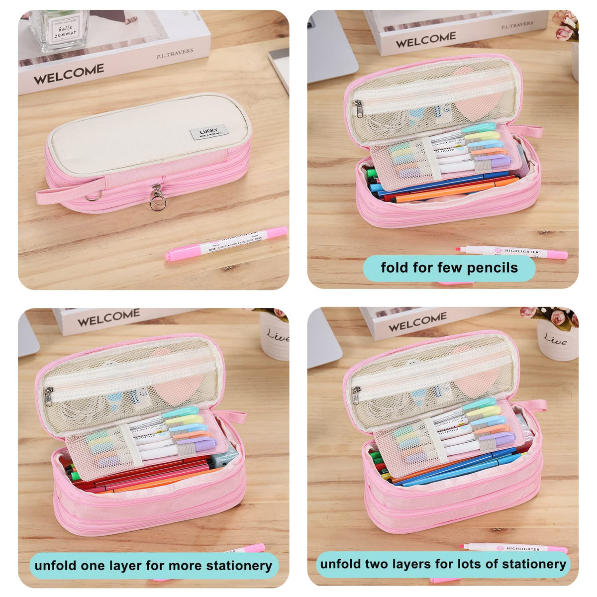 Large Pencil Case for School Zipper Pencil Pouch for Girls Teens Kids Pink