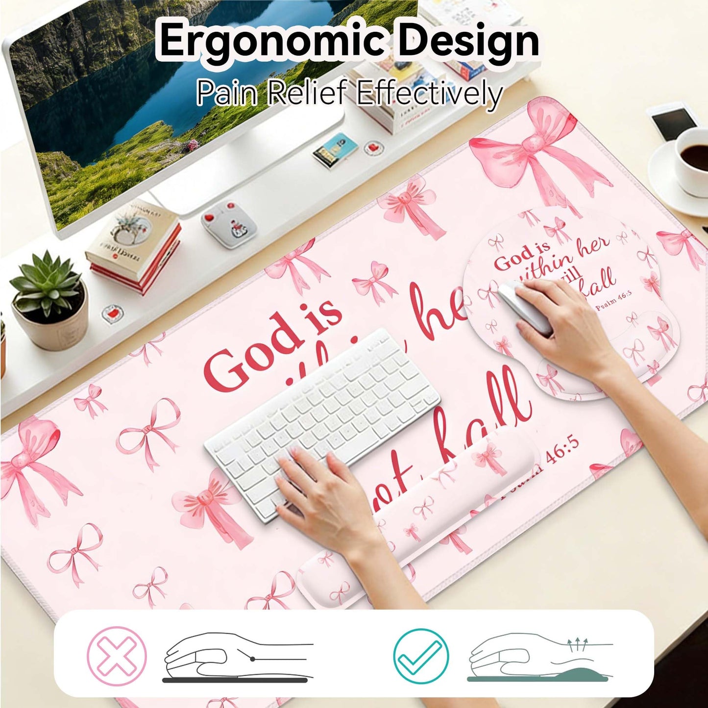 Desk Mat Set + Keyboard and Mouse Pad with Wrist Rest Support,4-in-1 Large Mousepad Computer Mats