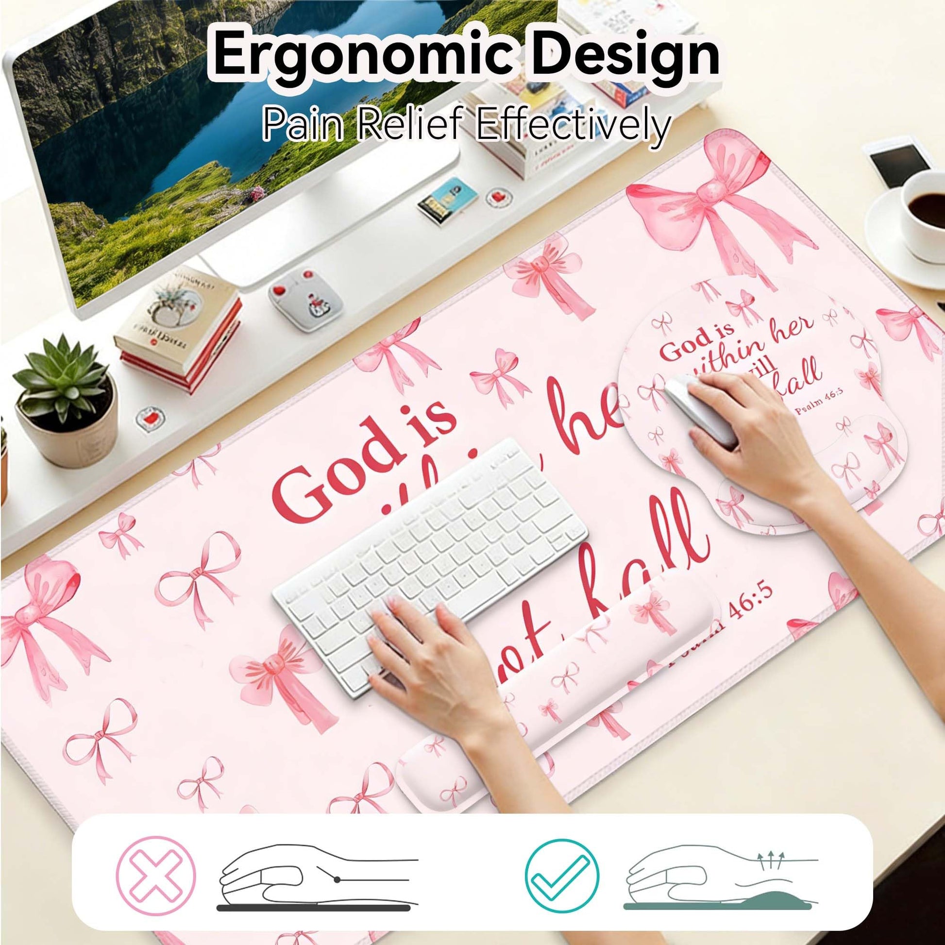 Desk Mat Set + Keyboard and Mouse Pad with Wrist Rest Support,4-in-1 Large Mousepad Computer Mats