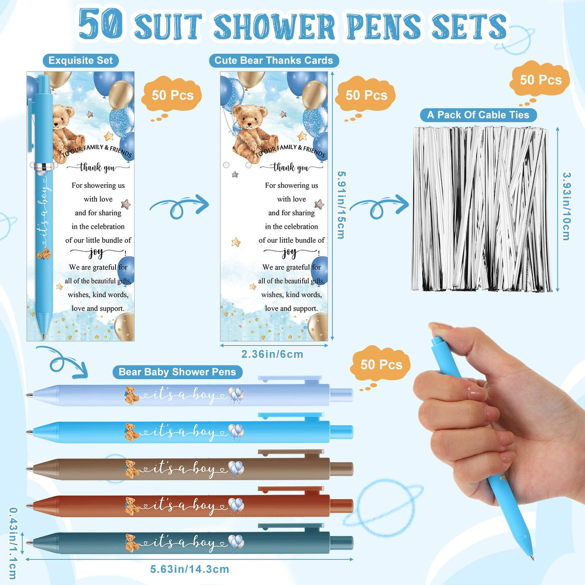 Engrowtic 50 Set Baby Shower Gifts Pens for Guests Bulk Baby Shower Party Favors Retractable