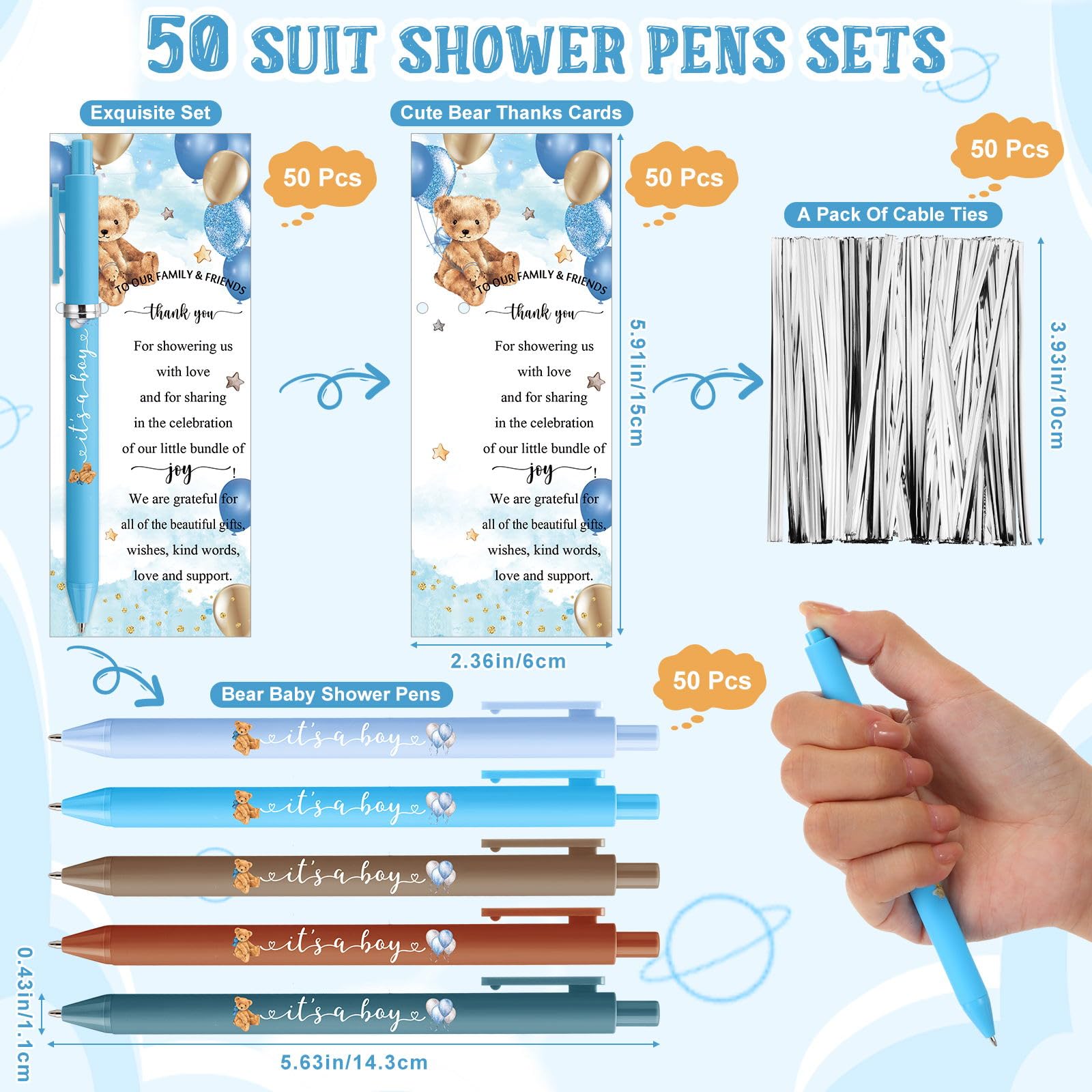 Engrowtic 50 Set Baby Shower Gifts Pens for Guests Bulk Baby Shower Party Favors Retractable