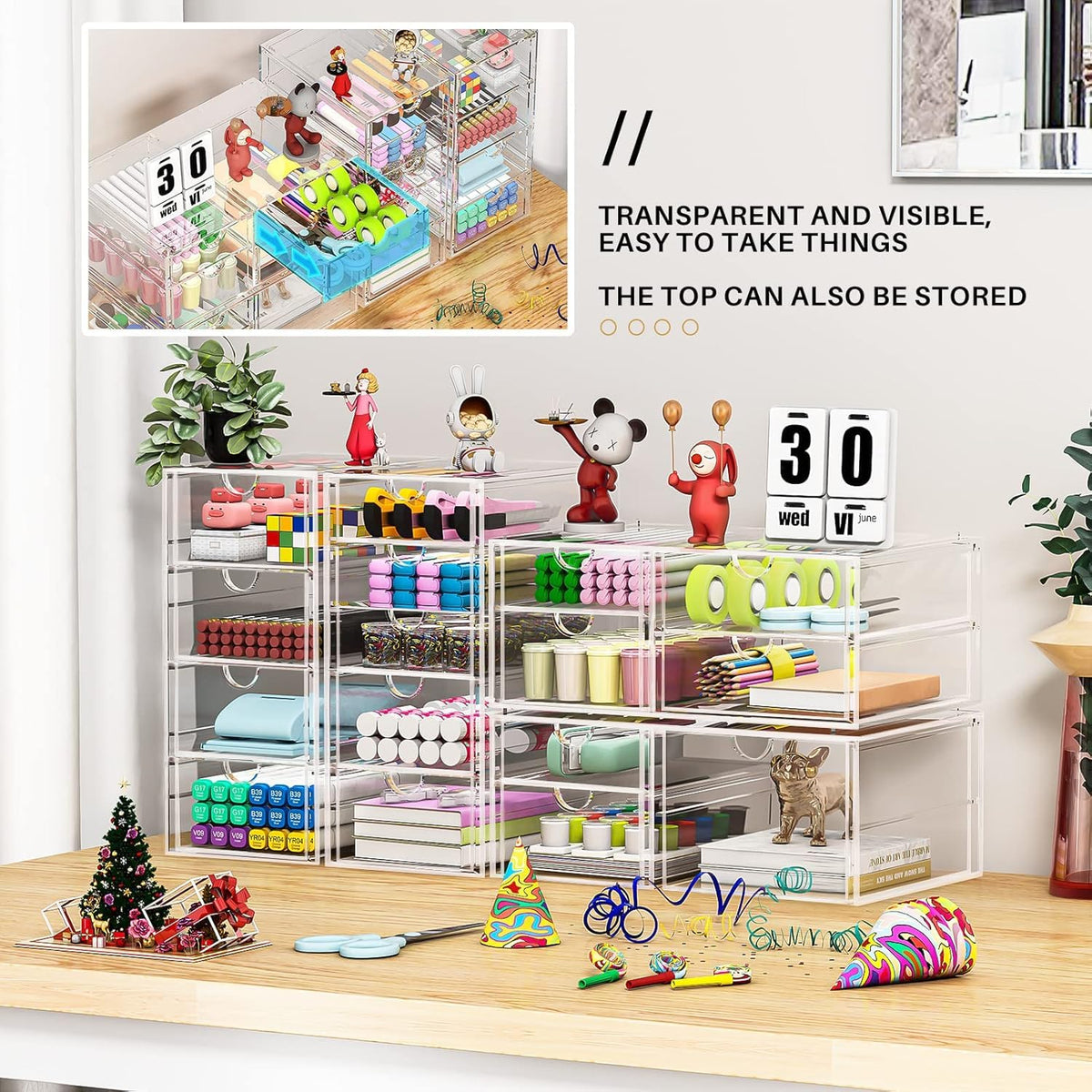 caktraie Acrylic16-Drawer Storage & Makeup Organizer for Desk