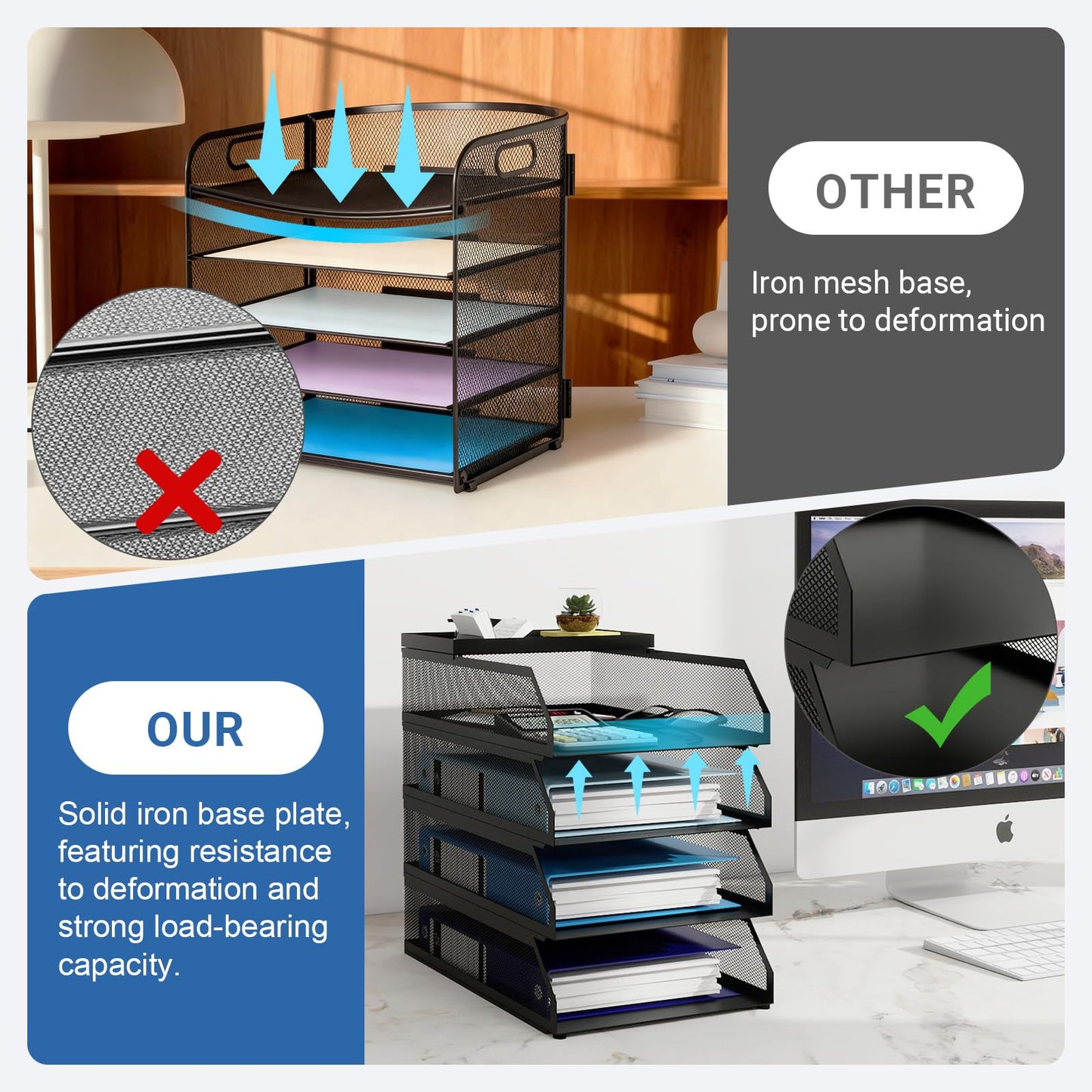 Natwind 4-Tier Stackable Metal Mesh Desk Paper Tray Organizer,Black