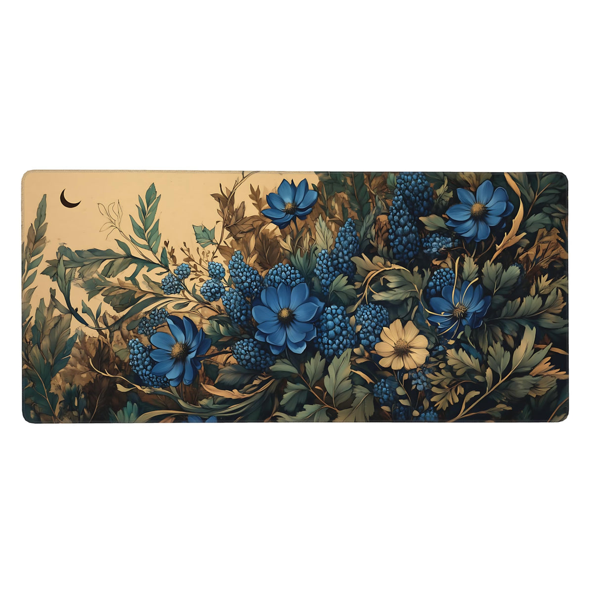 Floral Aesthetic Cosmos Gaming Mouse Pad, Apricot Blue Vintage Botanical Desk Mat with Anti-Slip