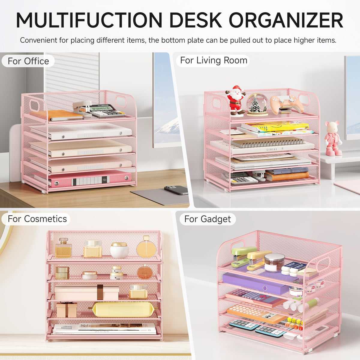 5 Tray Paper Organizer Letter Tray with Handle - Mesh Desk File Organizer, Paper Sorter Organizer