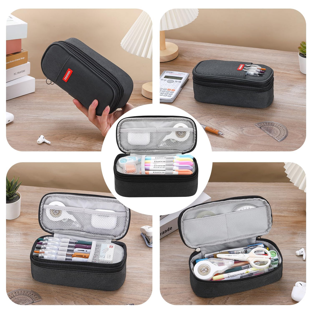 Large Pencil Bag for Boys Teens Kids School Zipper Pencil Pouch Black
