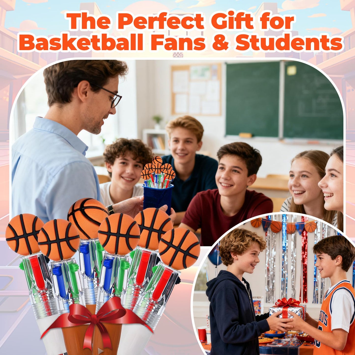Zhirlyn Basketball Party Favors Basketball Pens Multicolor Pen in One Cute Fun 4-in-1 Pens Bulk