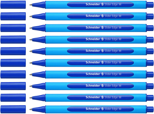 Schneider Slider Edge M (Medium) Ballpoint Pen, 1.0 mm, Light Blue Barrel, Blue Ink, Box of 10 Pens