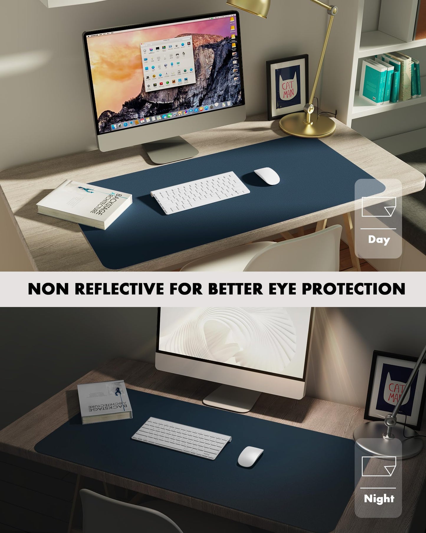 YSAGi Double-Sided Desk Pad, 35.4"x17"Leather Desk Mat, Eco Cork Desk Pad Protector,Large Mouse