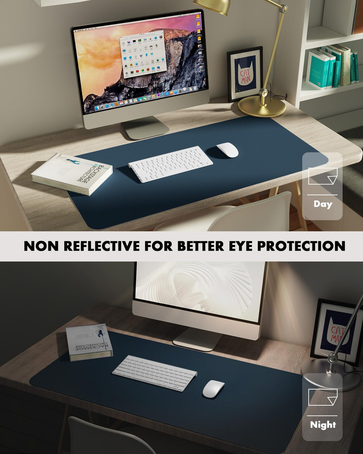 YSAGi Double-Sided Desk Pad, 35.4"x17"Leather Desk Mat, Eco Cork Desk Pad Protector,Large Mouse