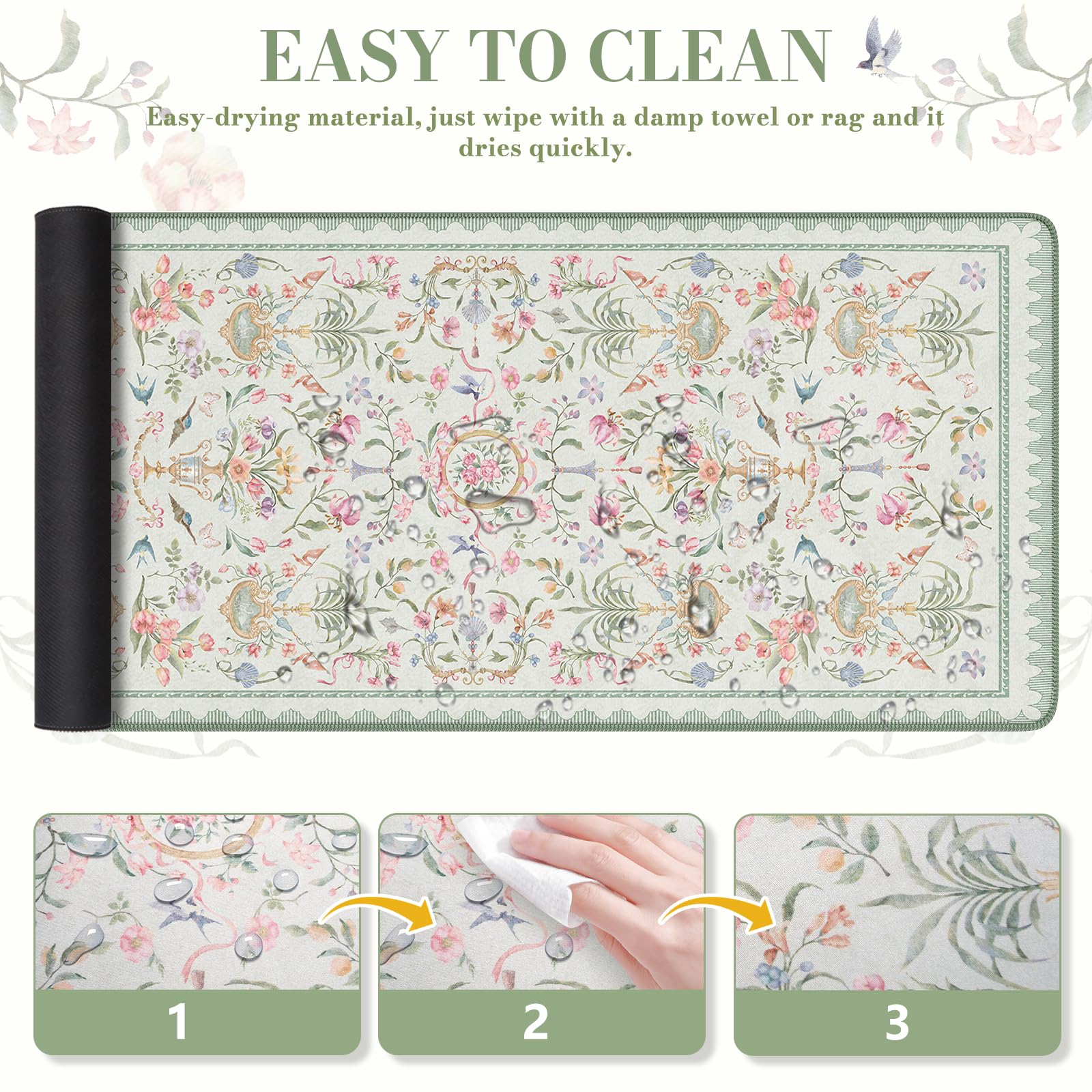 iCasso Desk Cover Mat Green,Extra Large Mouse Pad for Desktop,Floral