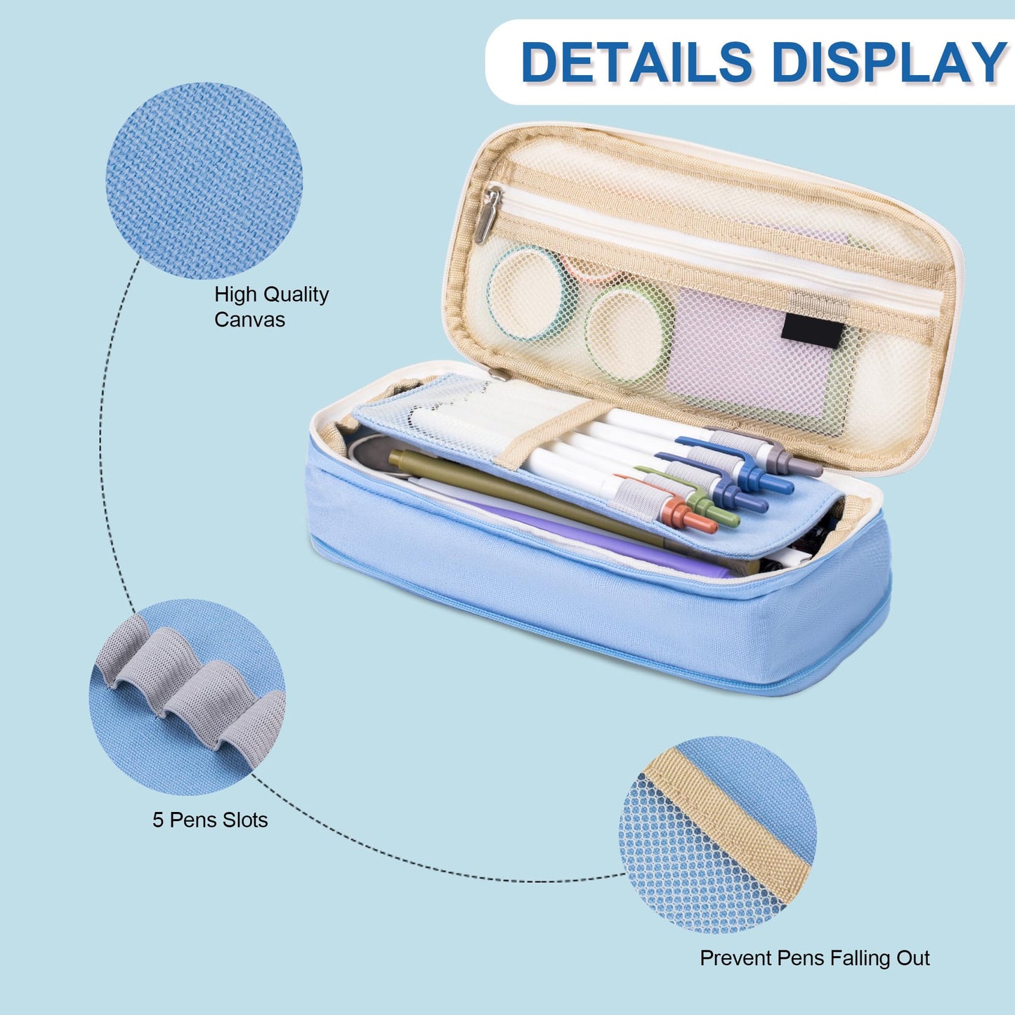 Arnuixty Large Storage Pencil Case Pen Bag with Zipper Big Capacity Pouch Organizer for Office