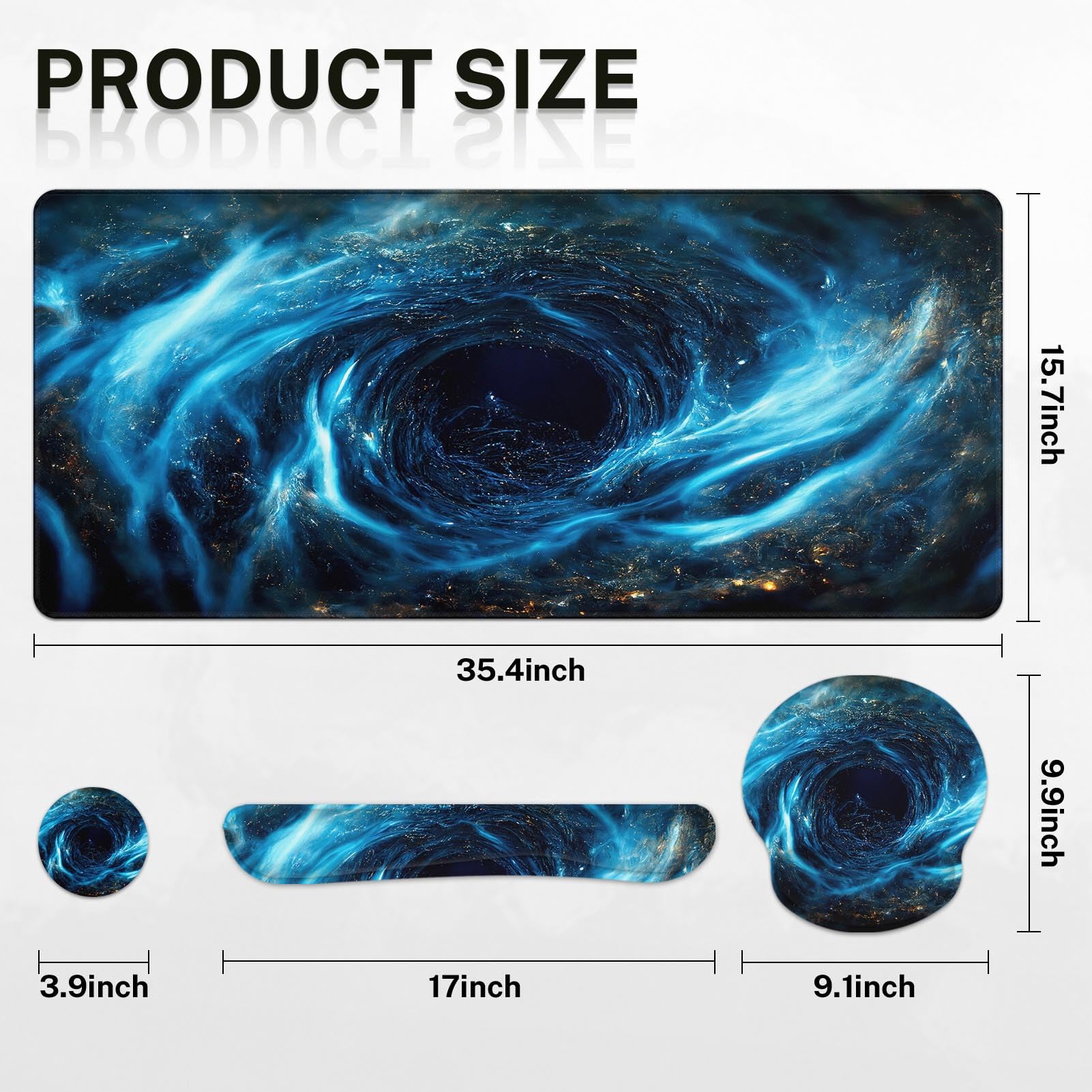 Britimes Keyboard Mouse Pad Set, 4 in 1 Desk Mat Set, Blue Black Galaxy
