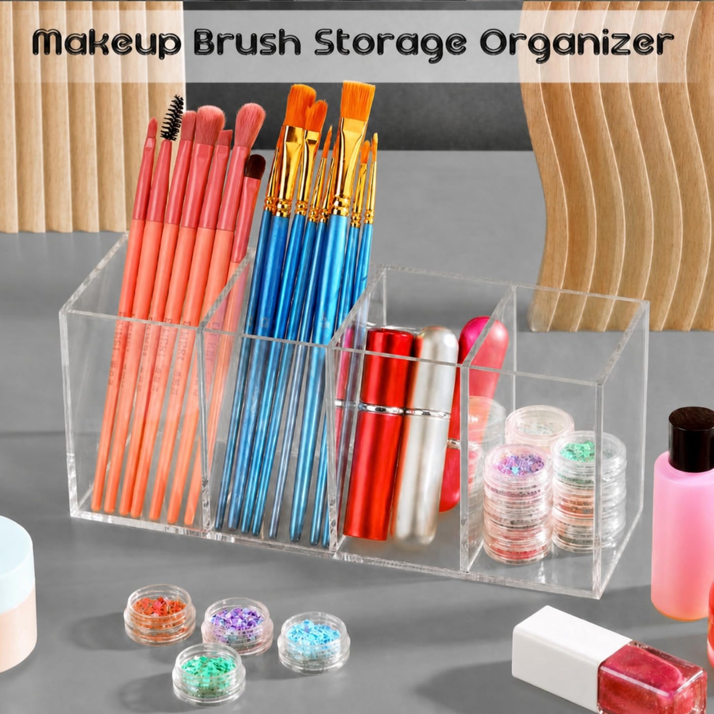 Pajean 4 Pack Clear Acrylic Pencil Holders, 4 Compartment Desk Organizer