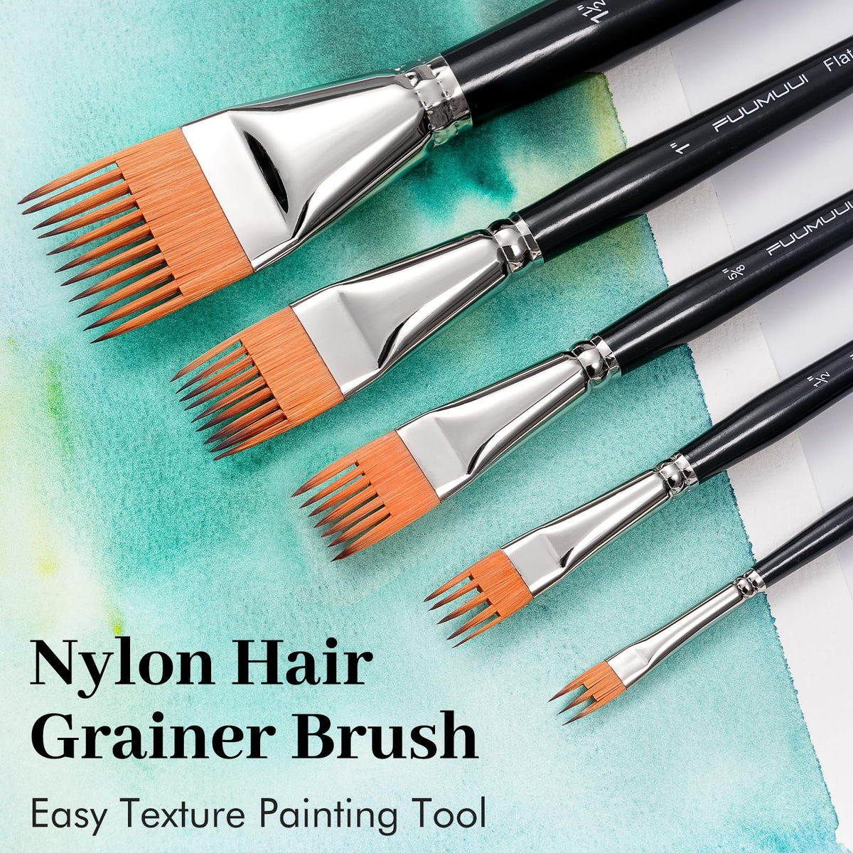 Fuumuui Grainer Brush Set–5pcs Professional Flat Comb Brushes for Unique Texture Painting Perfect
