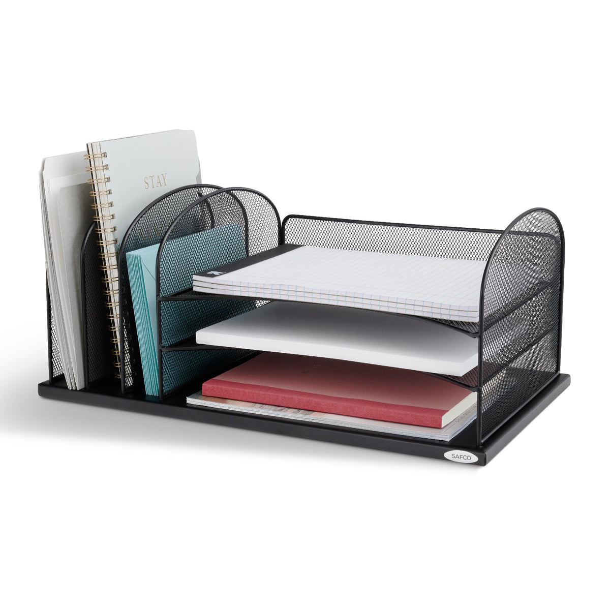 Safco Onyx Desk Organizer, 3 Vertical Compartments and 3 Trays, Office and Classroom Mailbox
