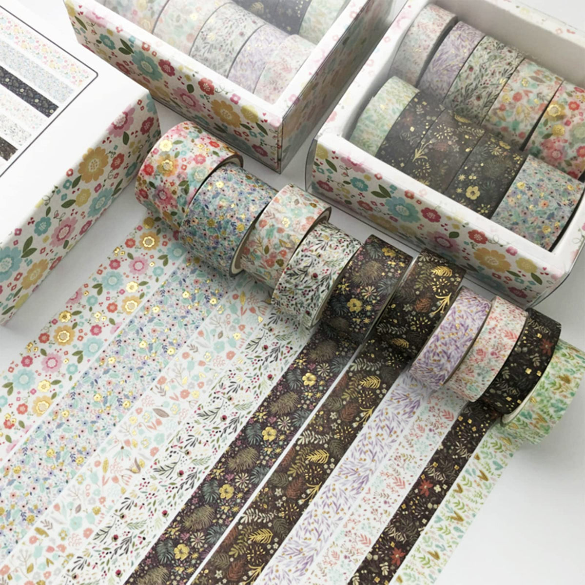 YUBX Creative Washi Tape Set 10 Rolls Gold Foil Print Decorative Masking Tapes for Arts, DIY