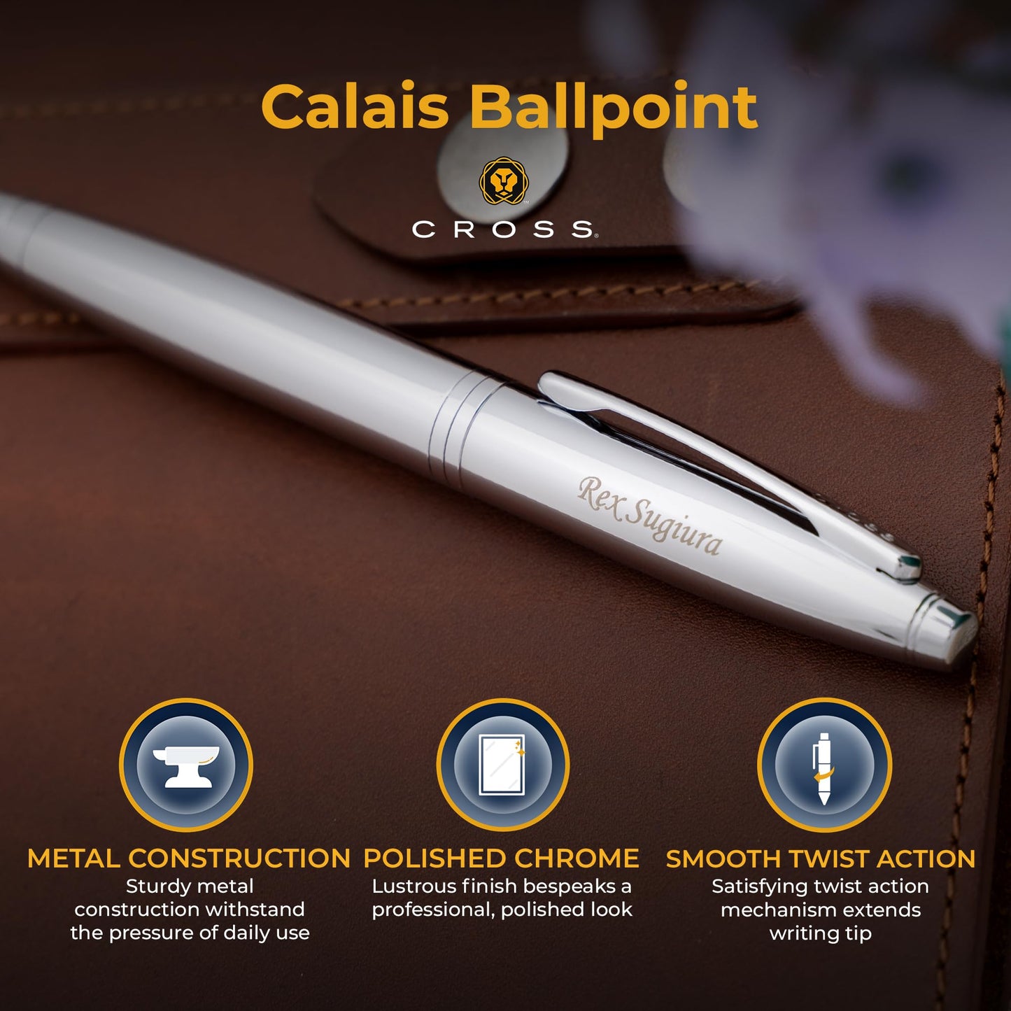 Cross Calais Personalized Twist Action Ballpoint Pen in Chrome Finish