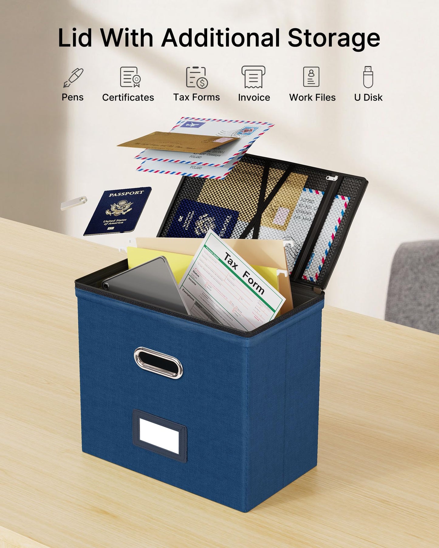 Oterri File Box Small 1-Pack Mesh Pockets Hanging Organizer for Letter-Size
