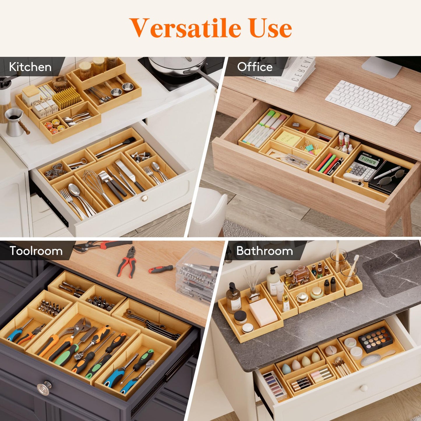 Lifewit Drawer Organizer 15 Pack(33 Grid) with 18 Inserts