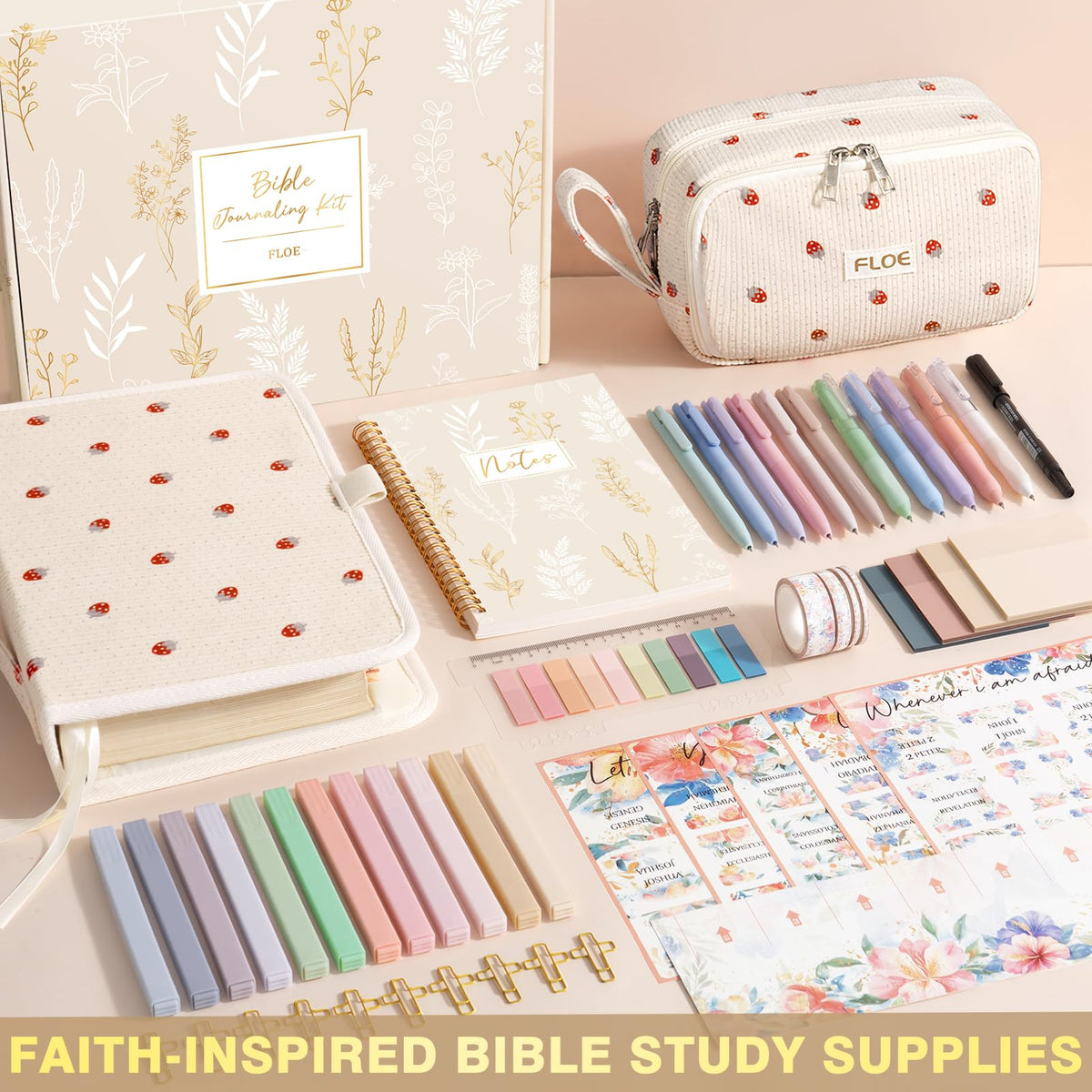Bible Study Supplies Journaling Annotation Kit w/Bible Cover Case for Women