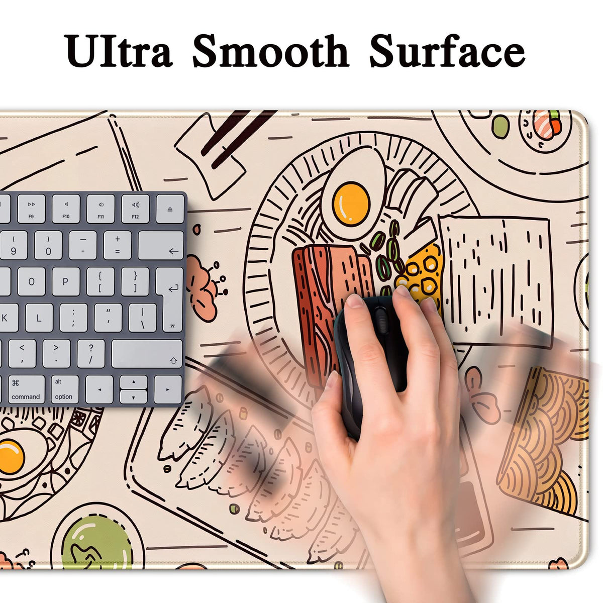 Japanese Ramen Sushi Food Desk Mat Beige XL Mouse Pad Large Full Desk Mousepad Gaming Extended