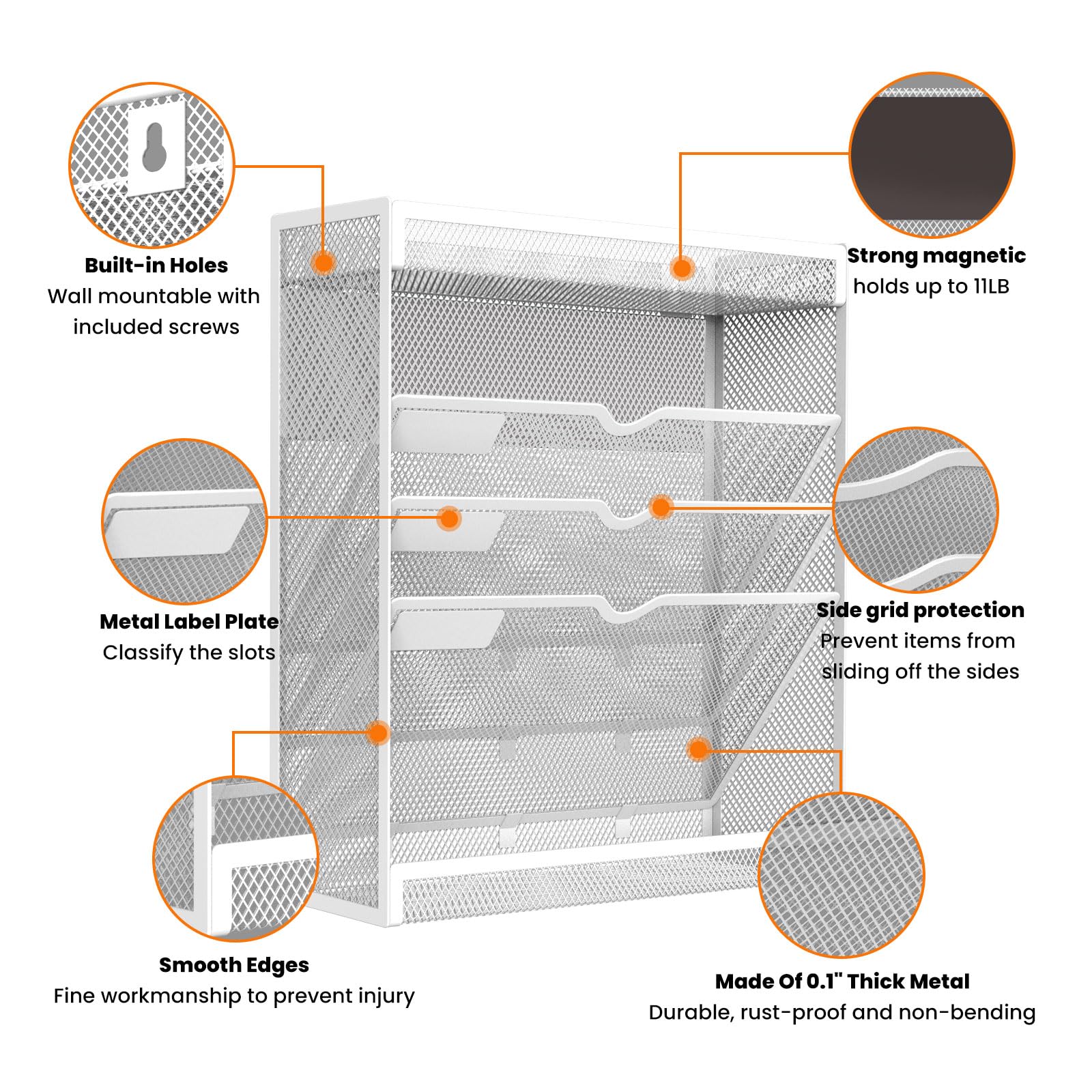 5 Tier Magnetic File Holder, No Drilling Wall File Organizer, Magazine Paper Mail Document