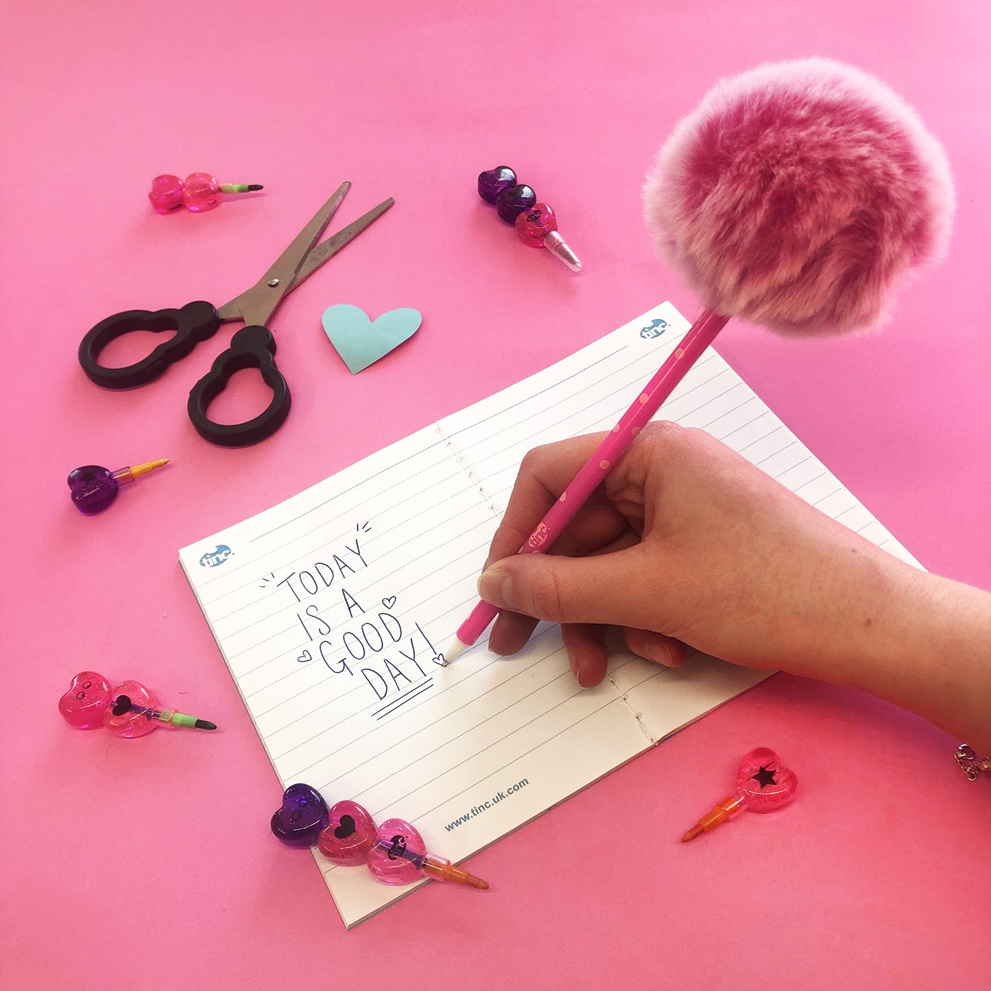 Tinc Cute Fluffy Pom Pom Pen for Party Bags, School Supplies Ballpoint Pen, Pink
