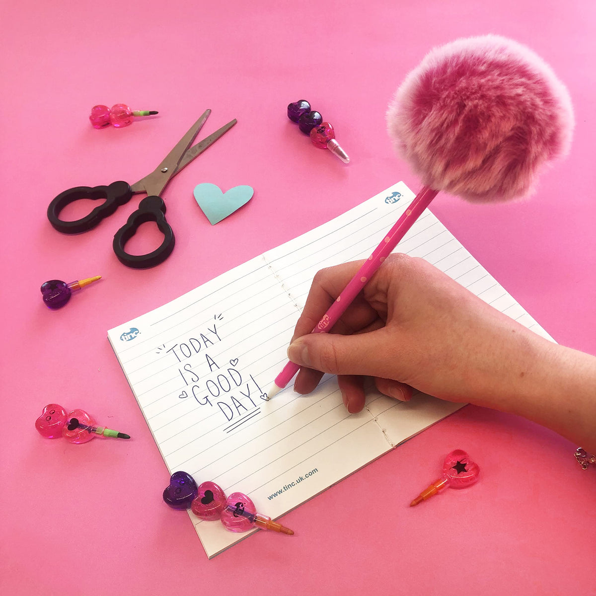 Tinc Cute Fluffy Pom Pom Pen for Party Bags, School Supplies Ballpoint Pen, Pink