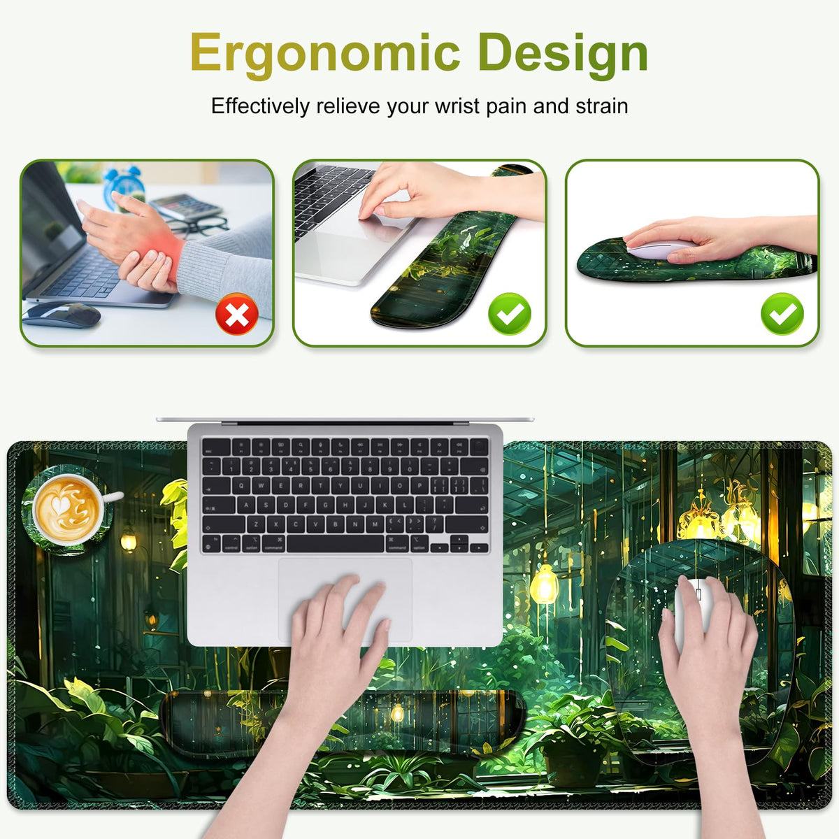 Large Mouse Pad with Wrist Support 4 in1 Set, XXL Big Game Mousepad + Keyboard Wrist Rest+Mouse