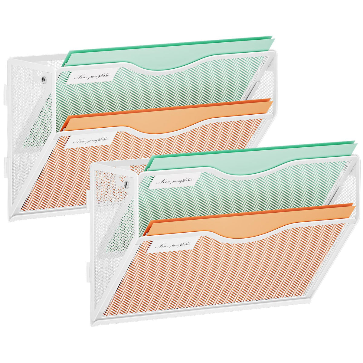 Marbrasse Wall File Holder 2-Tier Hanging Wall File Organizer, Mesh Mail Holder for Papers, Wall