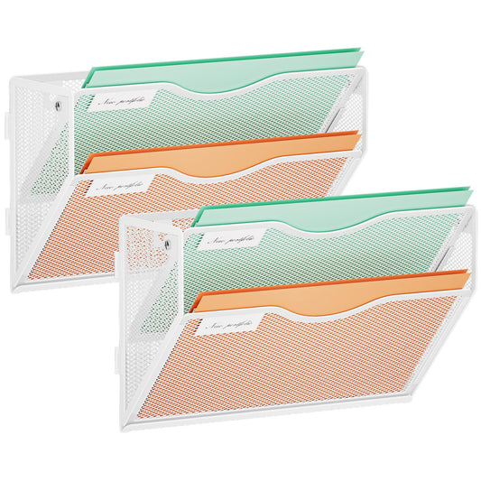 Marbrasse Wall File Holder 2-Tier Hanging Wall File Organizer, Mesh Mail Holder for Papers, Wall