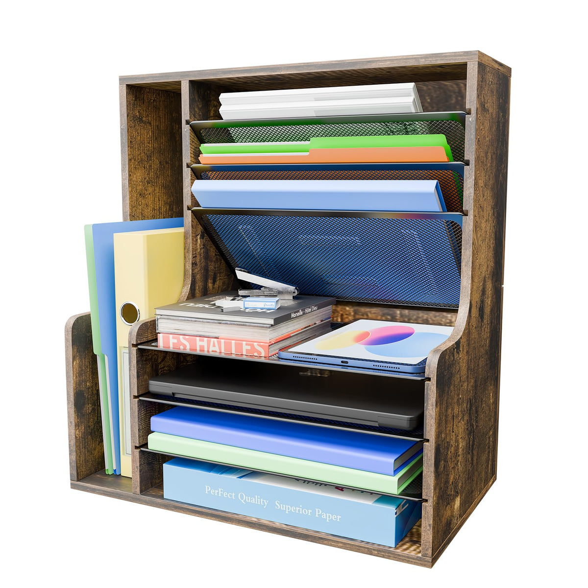 Simple Trending 7- Tier Desk File Organizer, Paper Organizer, Rustic Brown