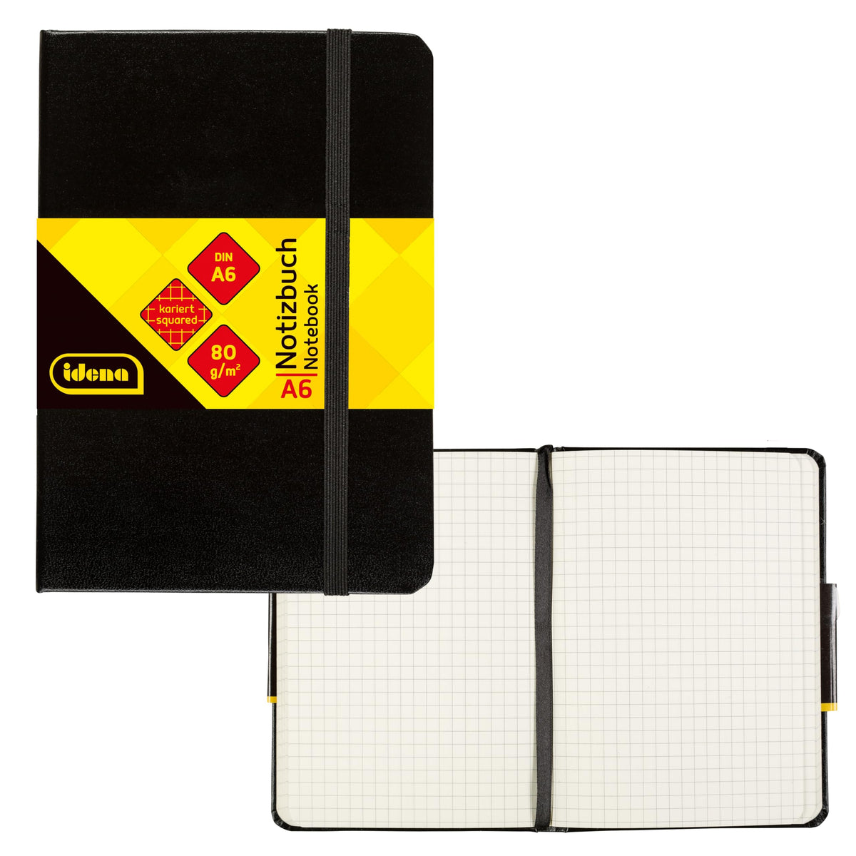 idena® DIN A6 Notebook 192 Pages 80 g/m², Square Ruled - Black 209282