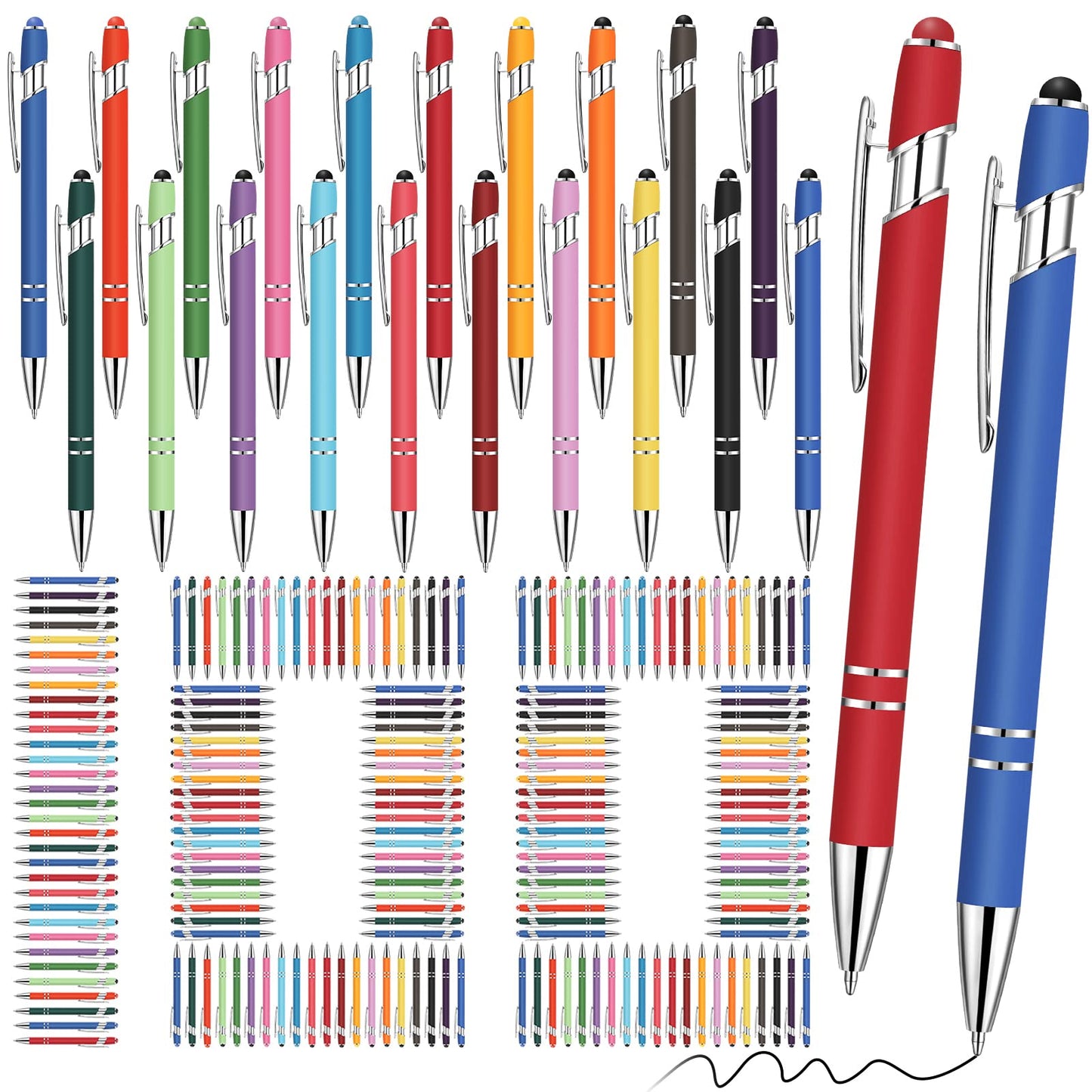 Yeaqee 100 Pieces Ballpoint Pen Bulk with Stylus Tip Click, Assorted Colors
