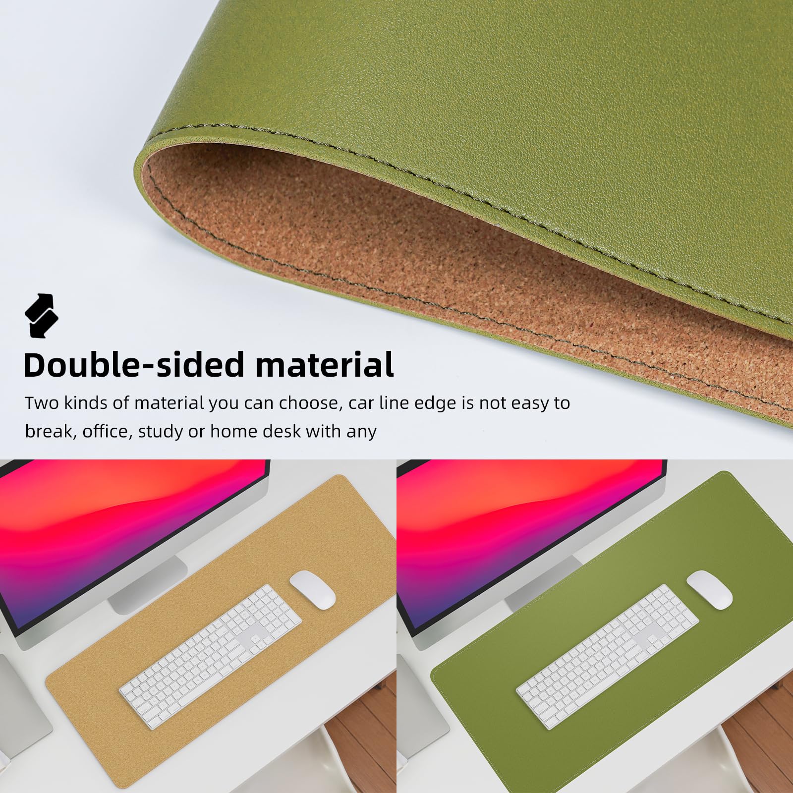 AFIING Leather Desk Pad Protector, Large Desk Mat with Natural Cork & PU Leather, Mouse Pad