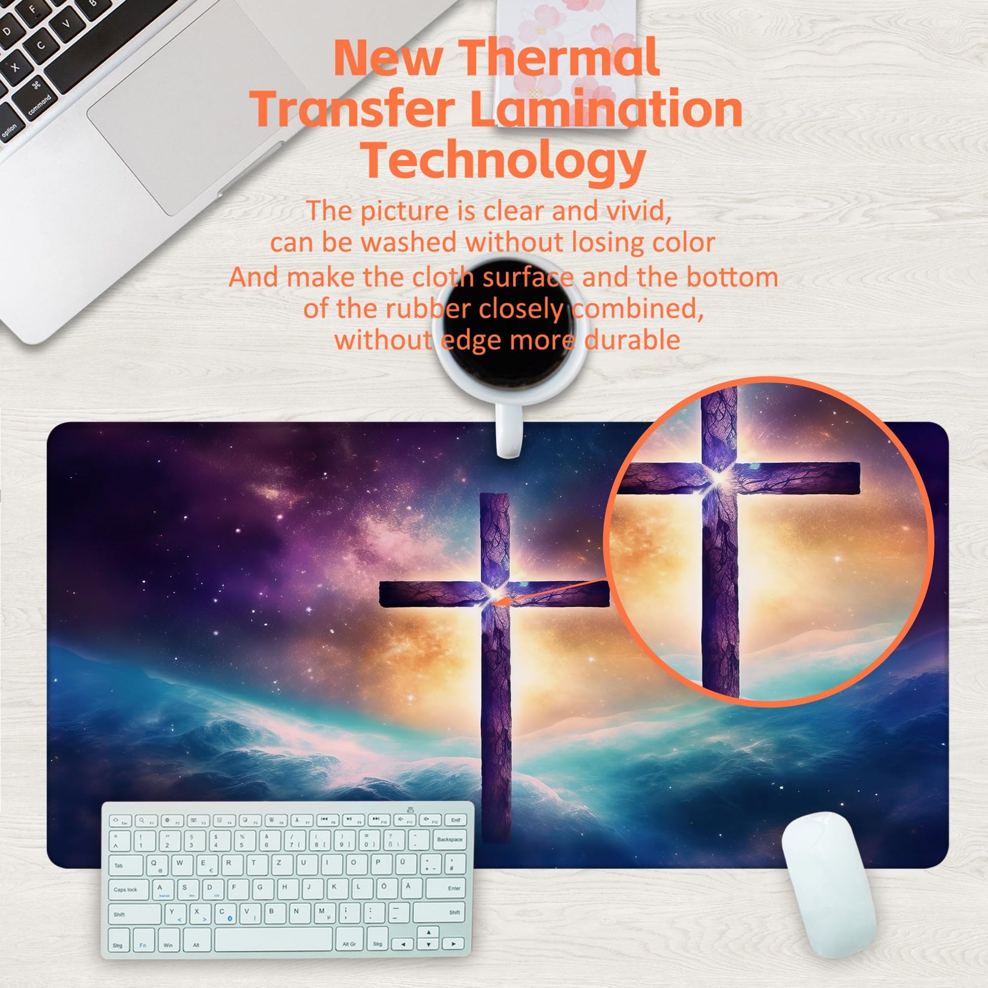 KOAIWPAE Large Gaming Mouse Pad, Jesus Cross Abstract Galaxy Cosmic Desk Pad, 31.5"x15.7" Extended