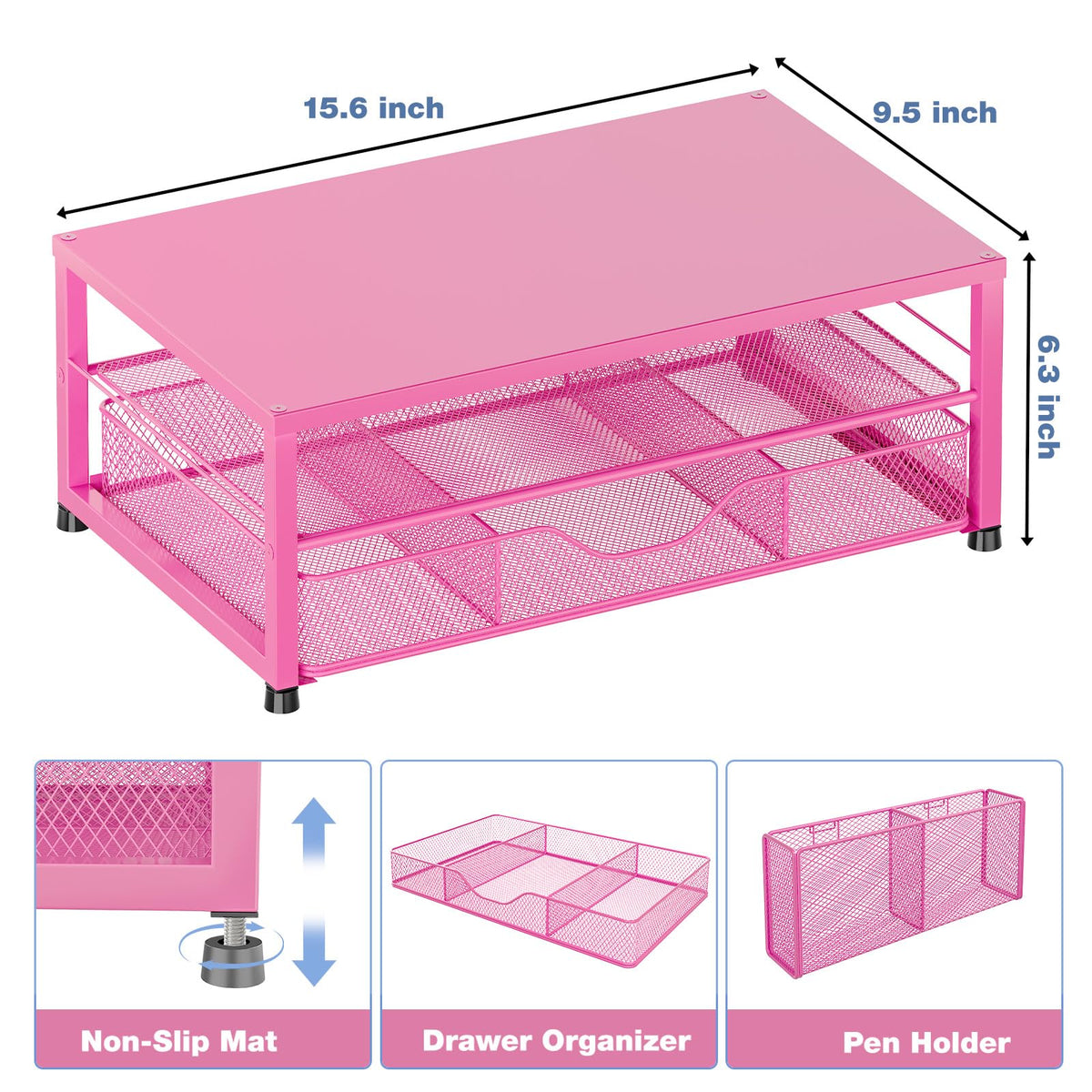 OPNICE Desk Organizers and Accessories, Computer Monitor Stand Riser with Drawer and 2 Pen Holders