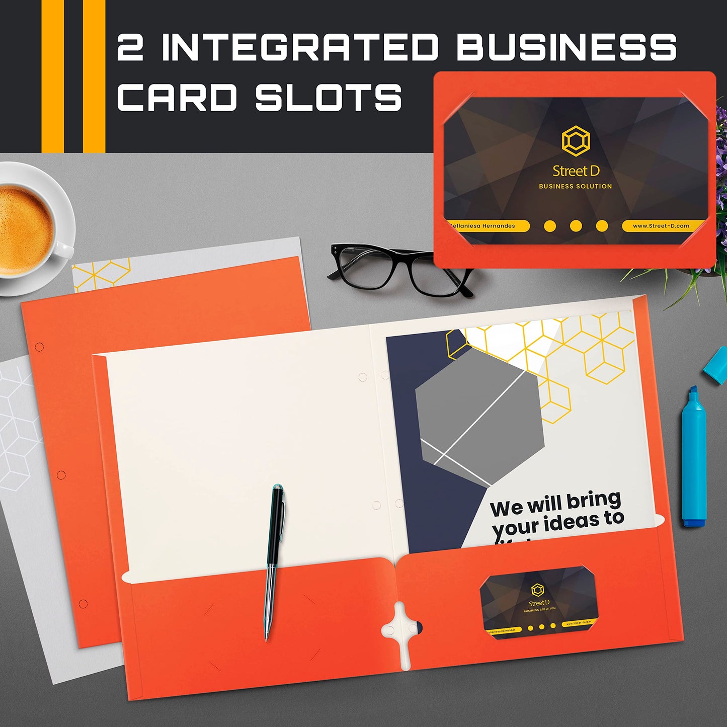 Better Office Products Two Pocket Portfolio Folders, 50-Pack, Orange, Letter Size Paper Folders, 50