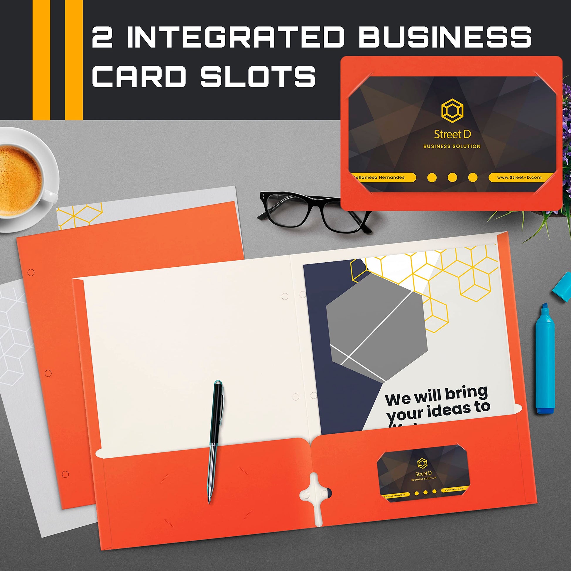 Better Office Products Two Pocket Portfolio Folders, 50-Pack, Orange, Letter Size Paper Folders, 50